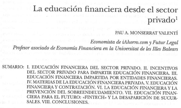 Catítulo de Pau A. Monserrat La educación financiera desde el sector privado