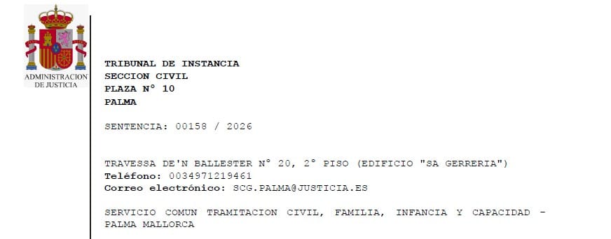 TRIBUNAL DE INSTANCIA SECCION CIVIL PLAZA Nº 10 PALMA